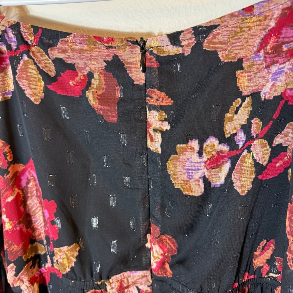 Lulus Dramatically Dreamy Black Floral Chiffon Tiered Lurex Mini Dress Medium - Picture 8 of 9
